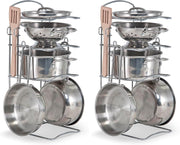 Kids Stainless Steel Pots Pans Play Kitchen Accessories Cooking Set