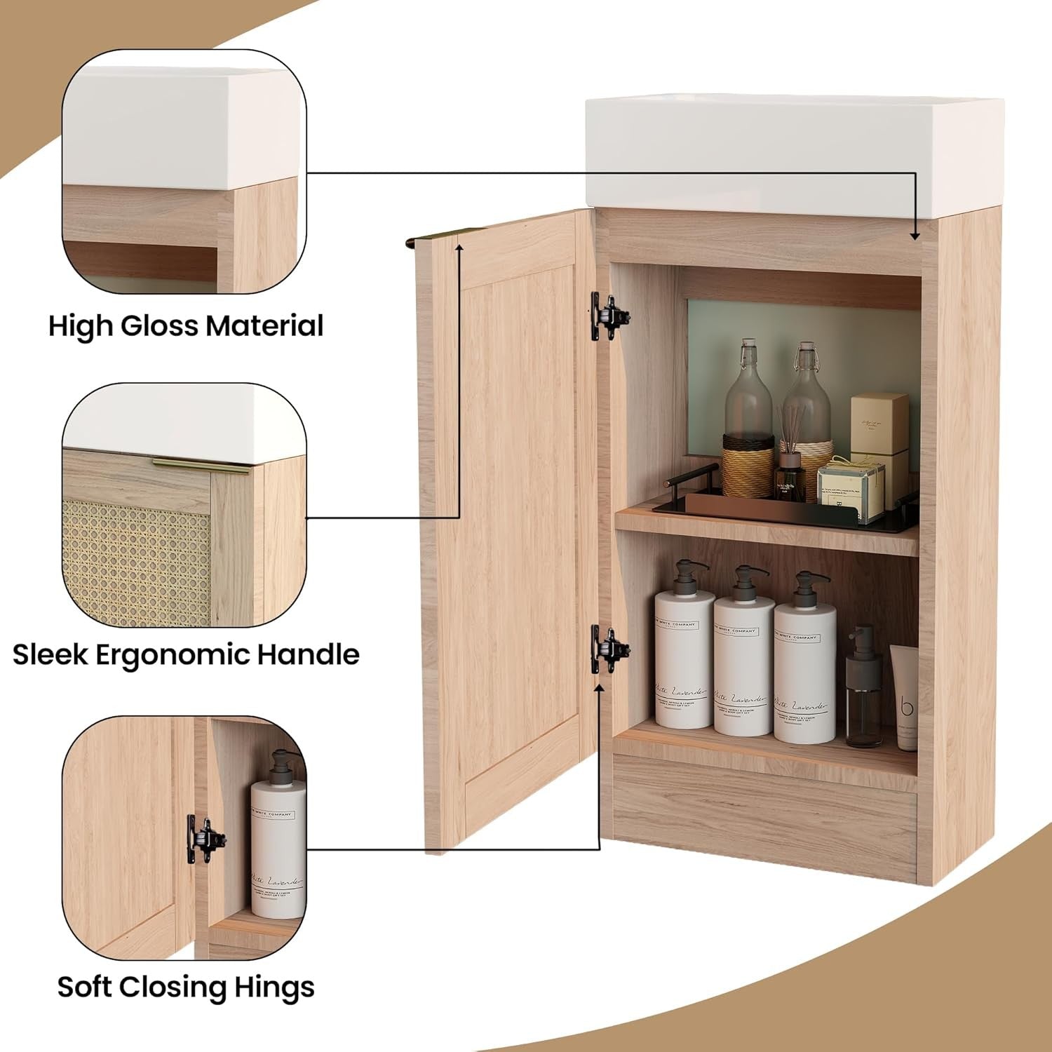 Slim 400mm Bathroom Vanity Unit with Basin Floor Standing Sink Storage Cabinet