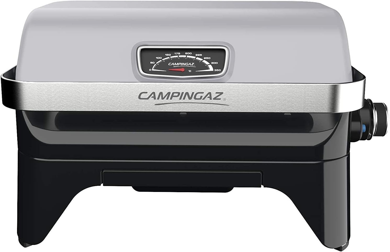 Portable Tabletop Gas BBQ Grill with Lid Thermometer Cast Iron Cooking Surface