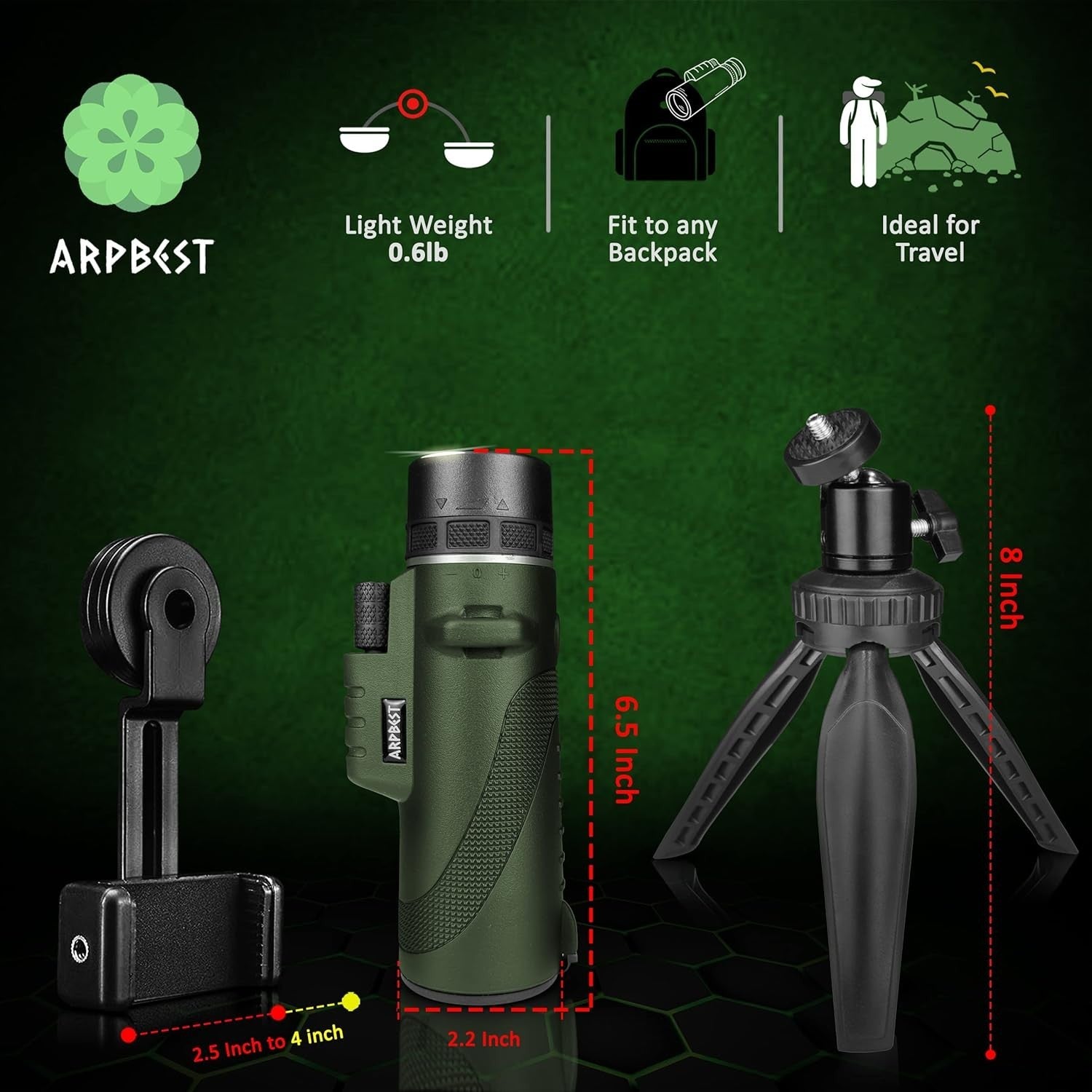 12X50 High Power Monocular FMC BAK4 HD Lens w/ Tripod & Phone Holder