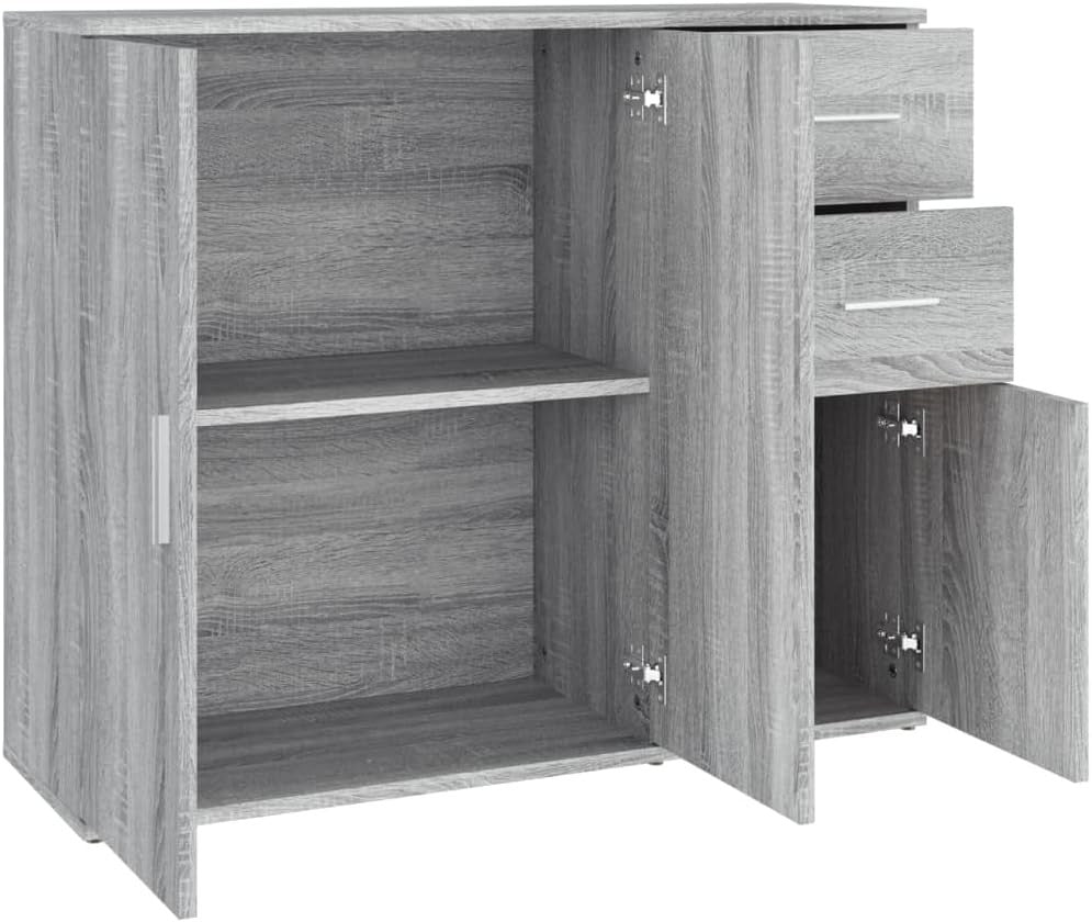 Modern Grey Sideboard Storage Cabinet Unit 3 Door 2 Drawer for Living Room
