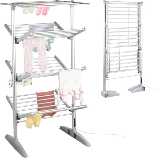 4 Tier Electric Heated Clothes Airer 300W Folding Indoor Drying Rack with Cover