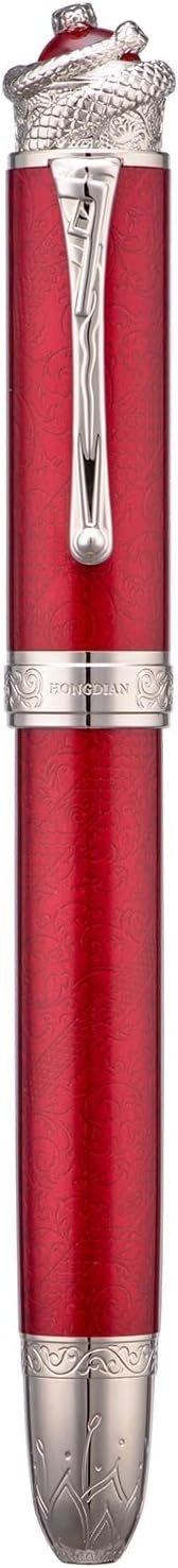 Wine Red Piston Fountain Pen Extra Fine Nib Snake Engraved Metal Gift Set