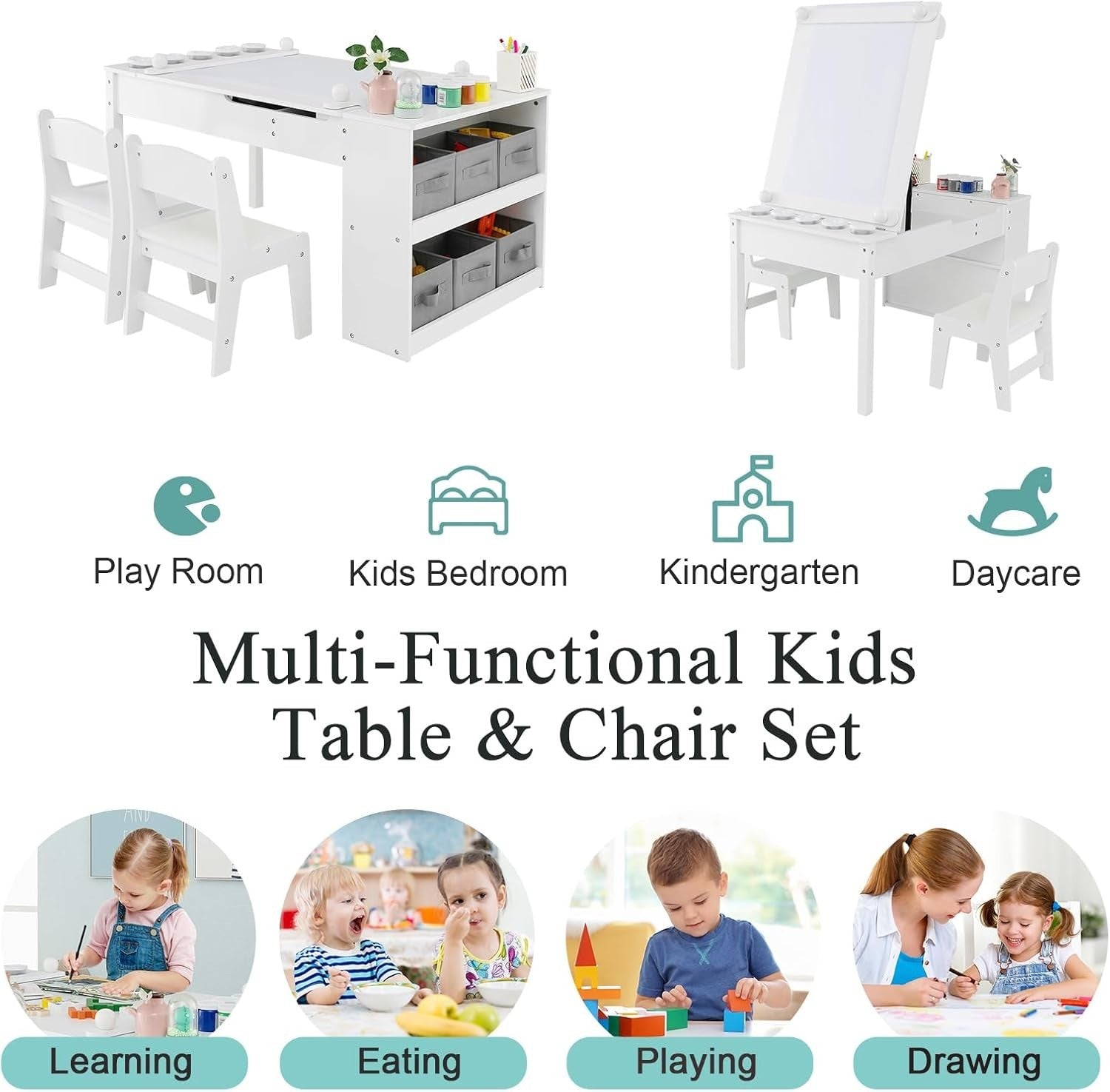 Kids 2-in-1 Lift-Top Art & Study Table Set with Storage, Paper Roll & Paint