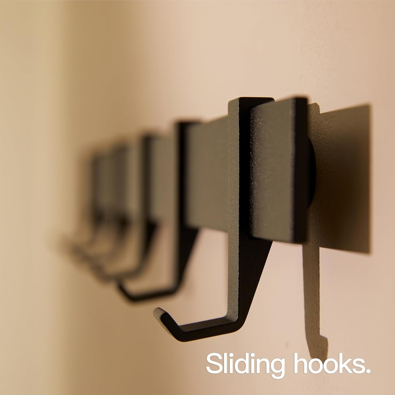 Modern Black Wall Coat Rack 58cm | Metal Rail with 6 Sliding Hooks Matte