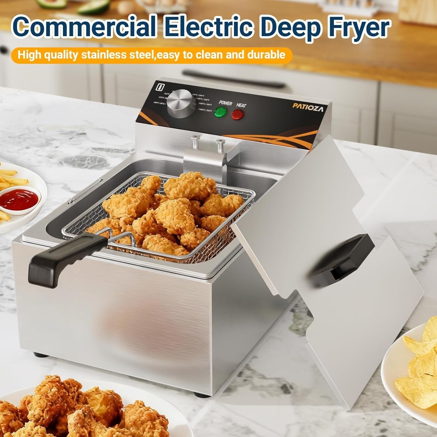 6L Electric Deep Fryer 3000W Stainless Steel Temp Control Fast Heat