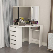 Corner Dressing Table with Mirror Stool Drawers Vanity Desk White MDF