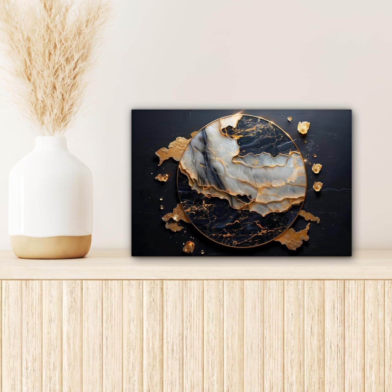 Gold Black Abstract Canvas Wall Art 30x20cm Framed Luxury Print