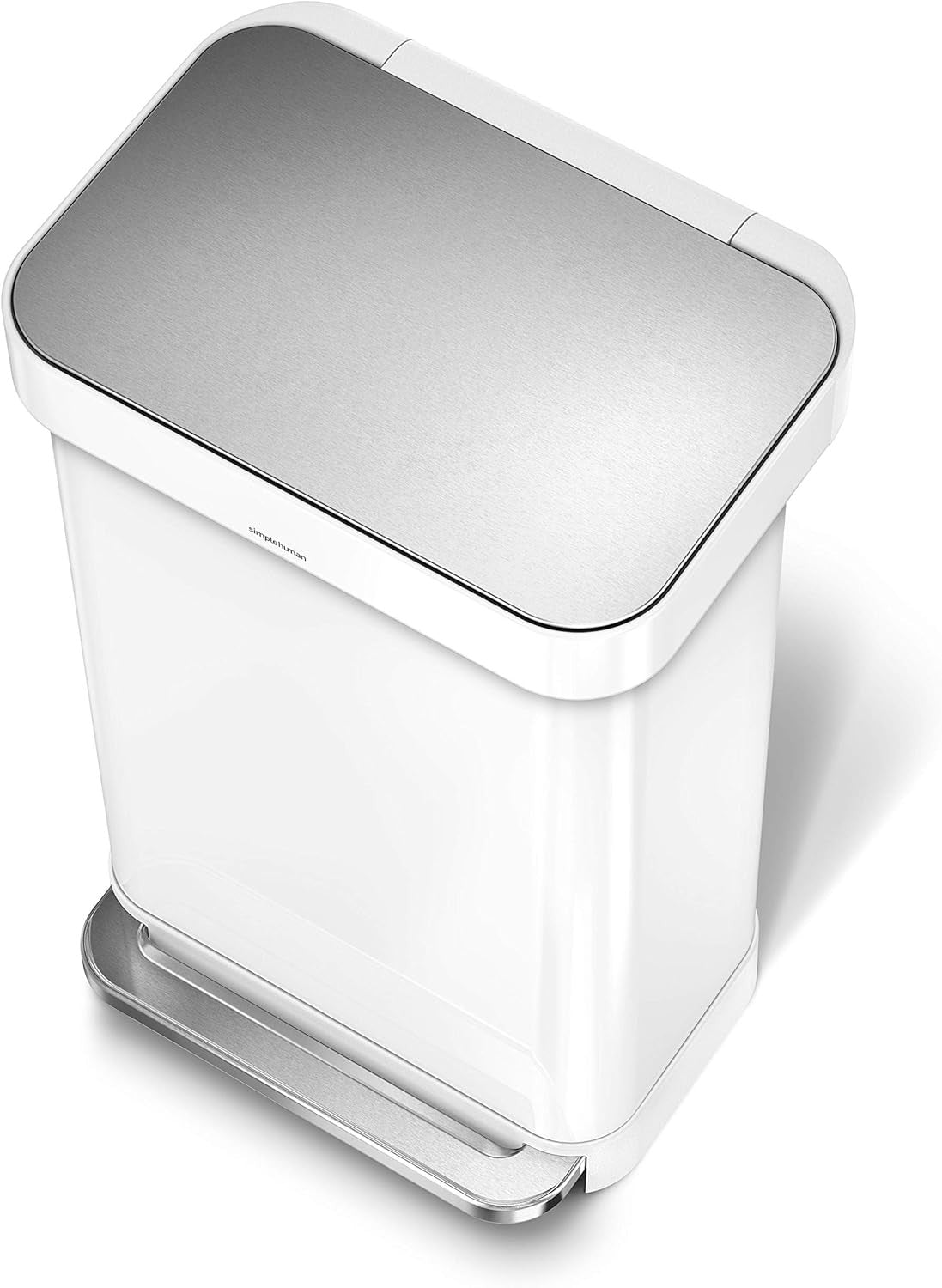 45L White Steel Kitchen Pedal Bin Soft Close Rectangular Slim