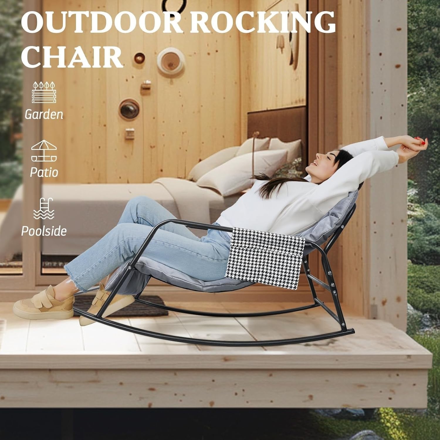 Ergonomic Rocking Egg Chair Grey Lounge Recliner Indoor Outdoor Patio