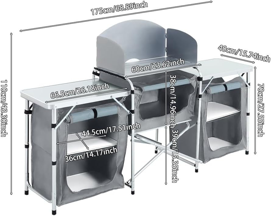 Outdoor Camping Kitchen with 5 Shelves, Foldable Aluminium BBQ Storage Table