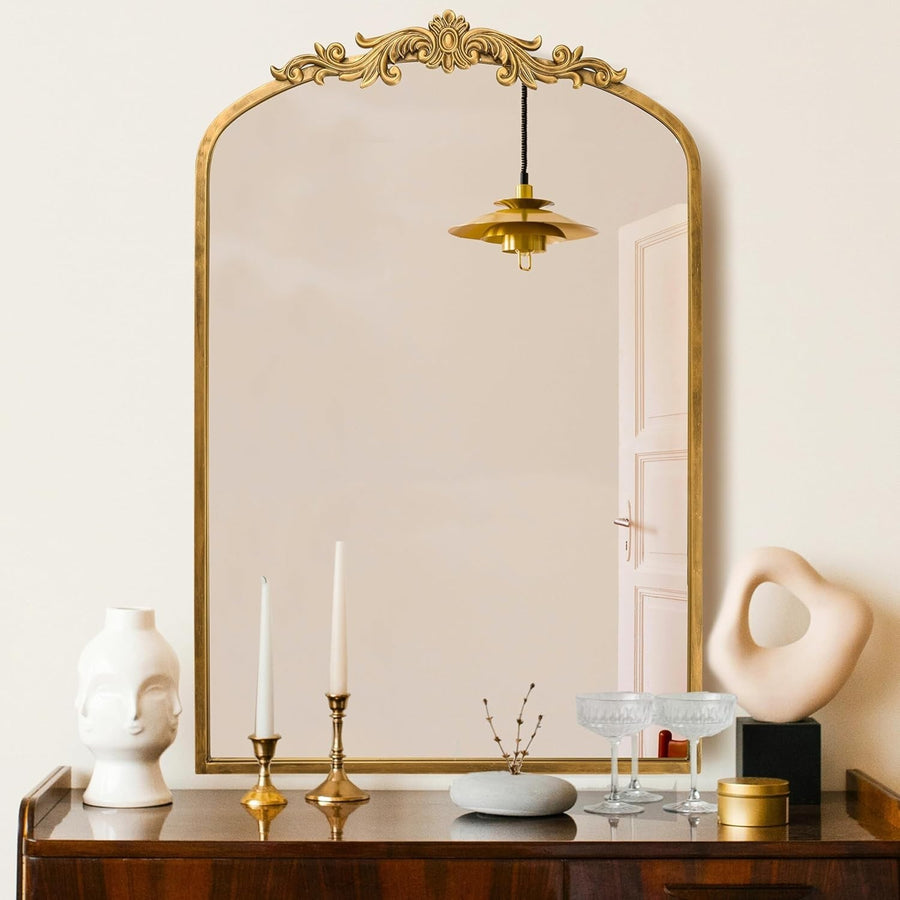 Gold Arched Wall Mirror 91x60cm Baroque Vintage Decor for Hallway & Bath