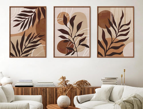 Set of 3 Boho Abstract Wall Art Prints Beige Brown Modern Living Room Decor
