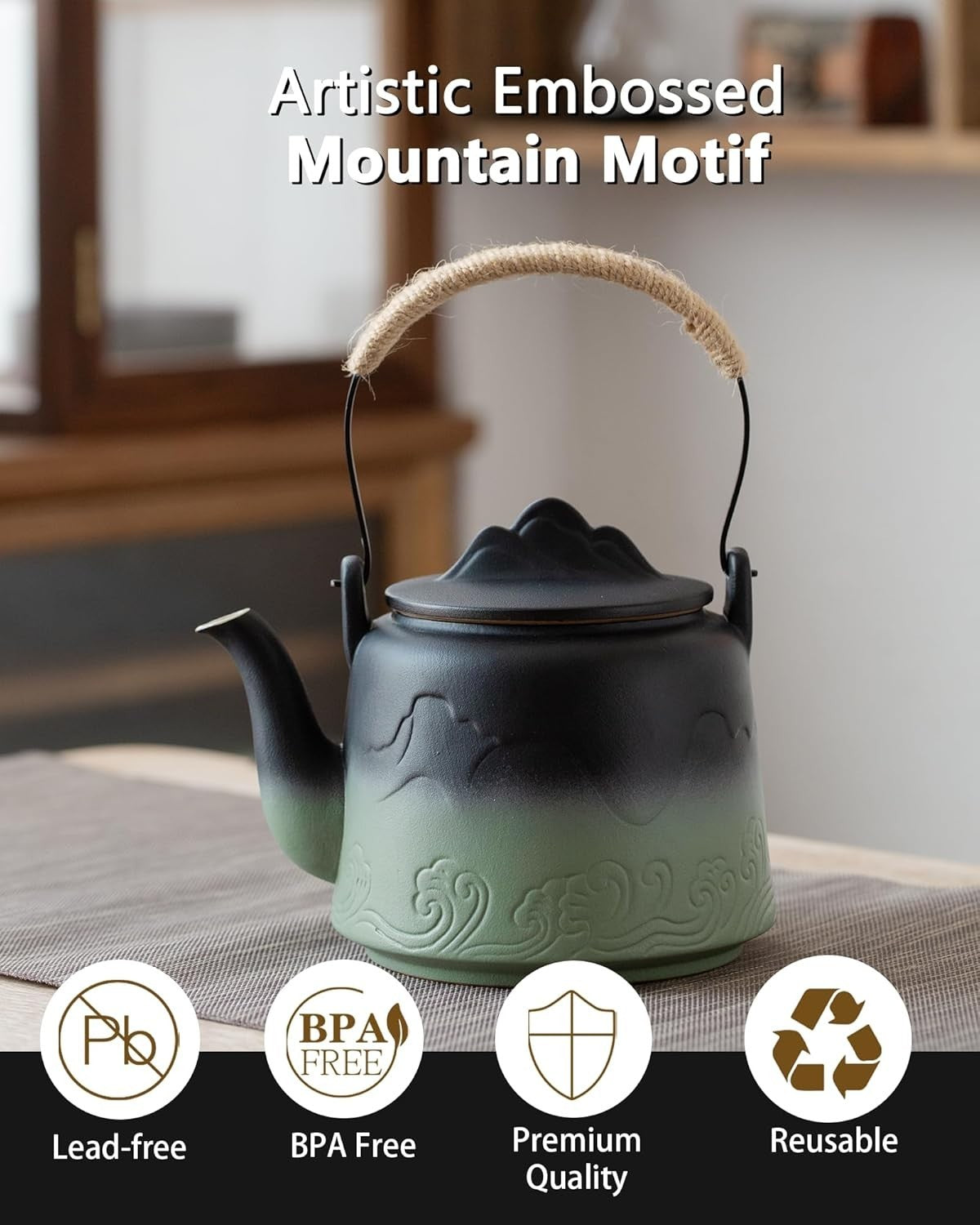 Japanese Ceramic Teapot 1000ml Loose Leaf Tea Pot Infuser Green Black