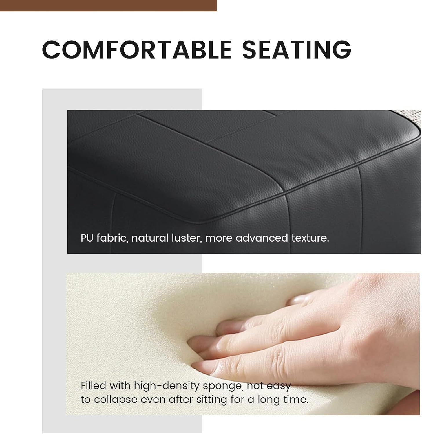 Black PU Leather Square Vanity Stool – Modern Low Footrest Ottoman