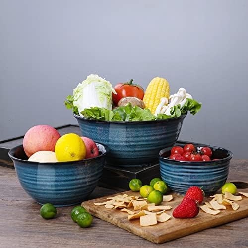 Ceramic Mixing Bowls Set of 3 – Microwave, Oven & Dishwasher Safe, Nesting