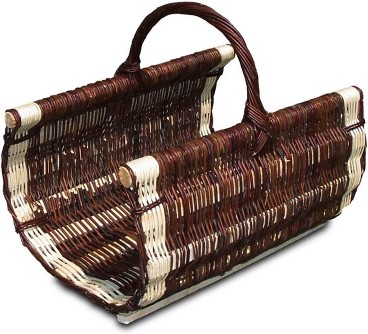 Wicker Log Basket with Handle for Indoor Wood Storage, Rustic Fireplace Holder