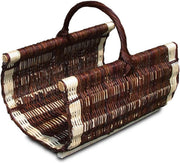 Wicker Log Basket with Handle for Indoor Wood Storage, Rustic Fireplace Holder