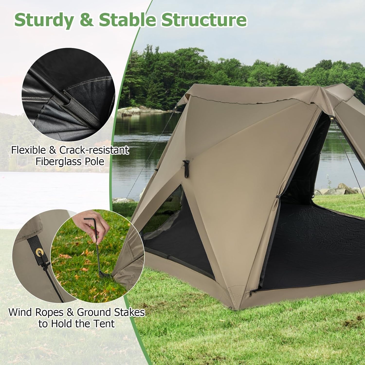 4-6 Person Instant Pop Up Camping Tent 6 Sided w/ Rainfly