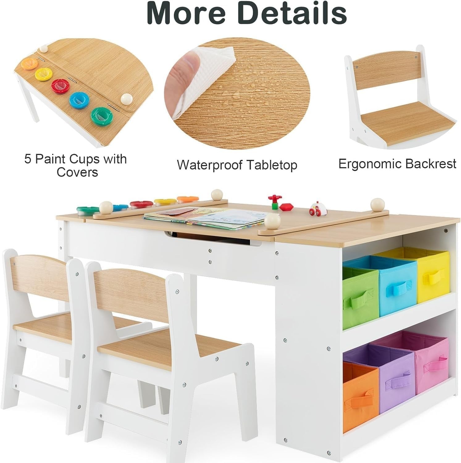 Kids 2-in-1 Art Table & Chair Set with Storage Bins, Paper Roll for Drawing