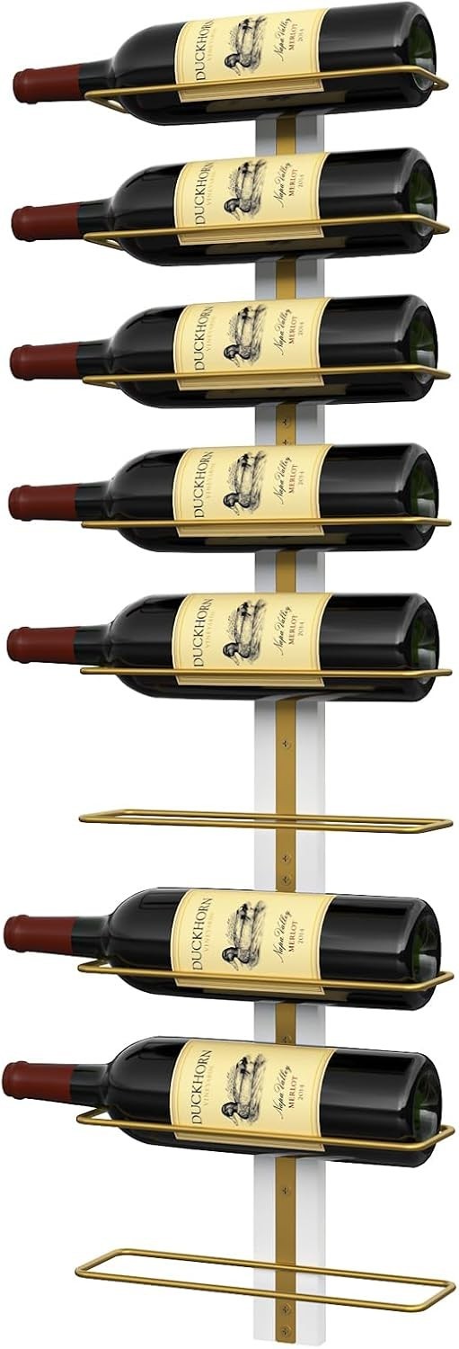 Wall Mounted Wine Rack Metal & Wood Bottle Holder 7-Tier Modern Display Shelf