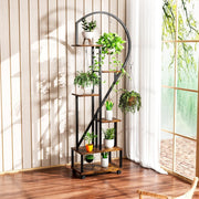 71in Half Moon Metal Plant Stand 6 Tier Tall Flower Shelf Indoor Outdoor Rack