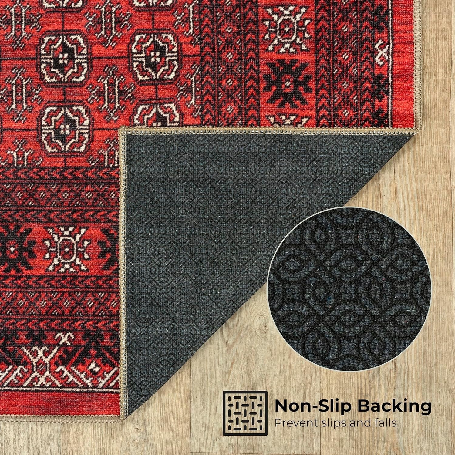 Washable Runner Rug 80x150cm Red Non-Slip Soft Hallway Kitchen Bedroom Floor Mat