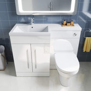 1100mm White Left Hand Vanity Unit with Basin & Back to Wall Toilet Combo Set