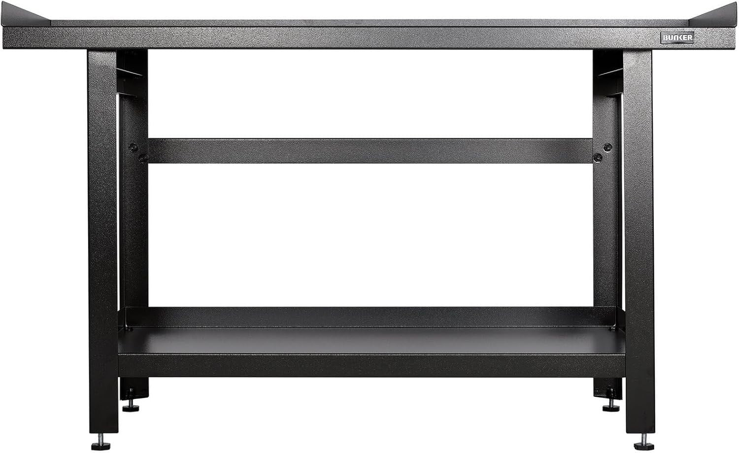 Heavy Duty 1.55m Steel Workbench Adjustable Feet Matte Black Bunker Range