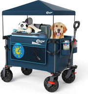 Blue 350L XXL Folding Beach Trolley Heavy Duty Wagon w/ Canopy & Tailgate