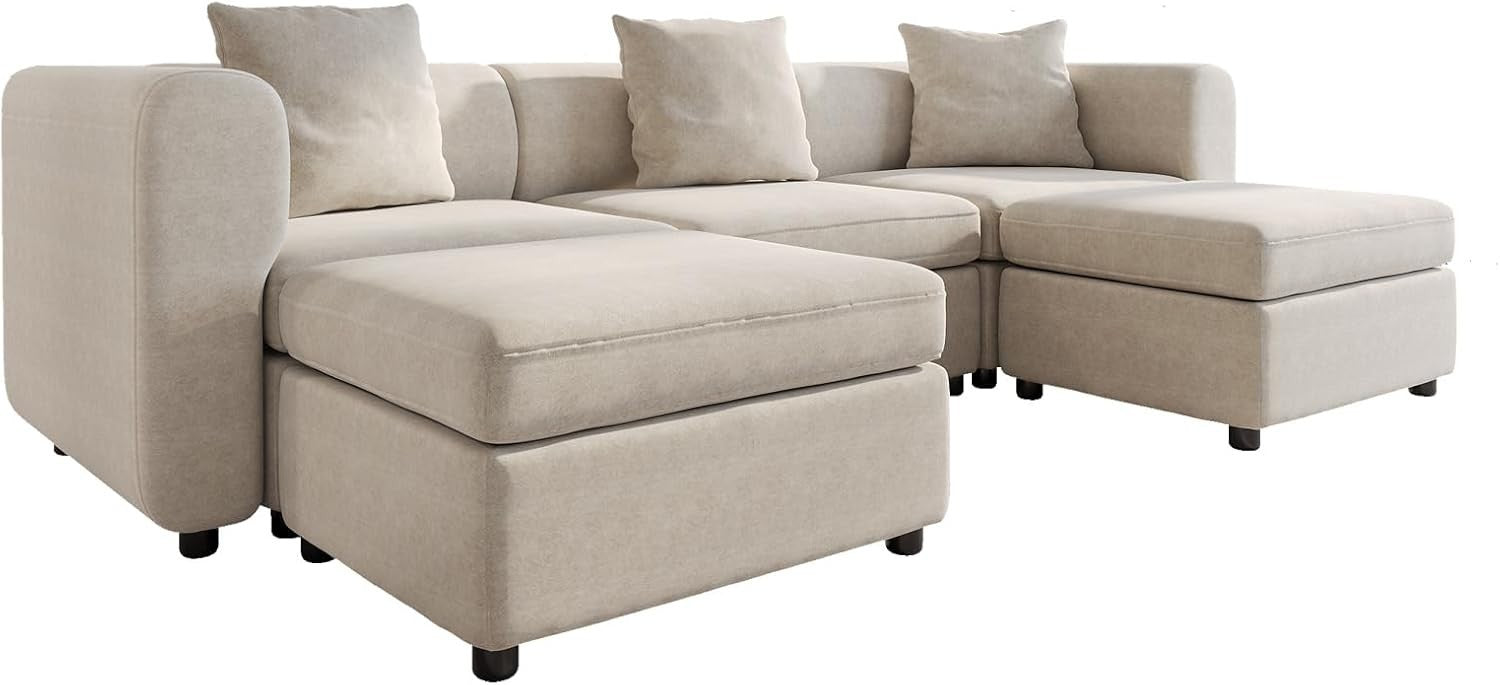 5 Seater L/U Shape Sectional Sofa Bed with 2 Storage Ottomans Velvet Couch