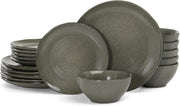 18pc Stoneware Dinnerware Set Plates Bowls Dark Olive Service for 6