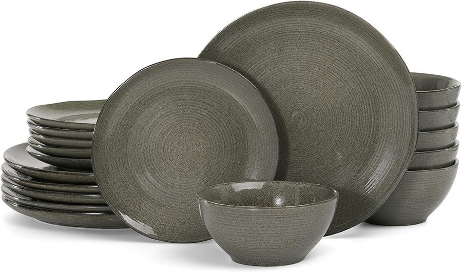 18pc Stoneware Dinnerware Set Plates Bowls Dark Olive Service for 6