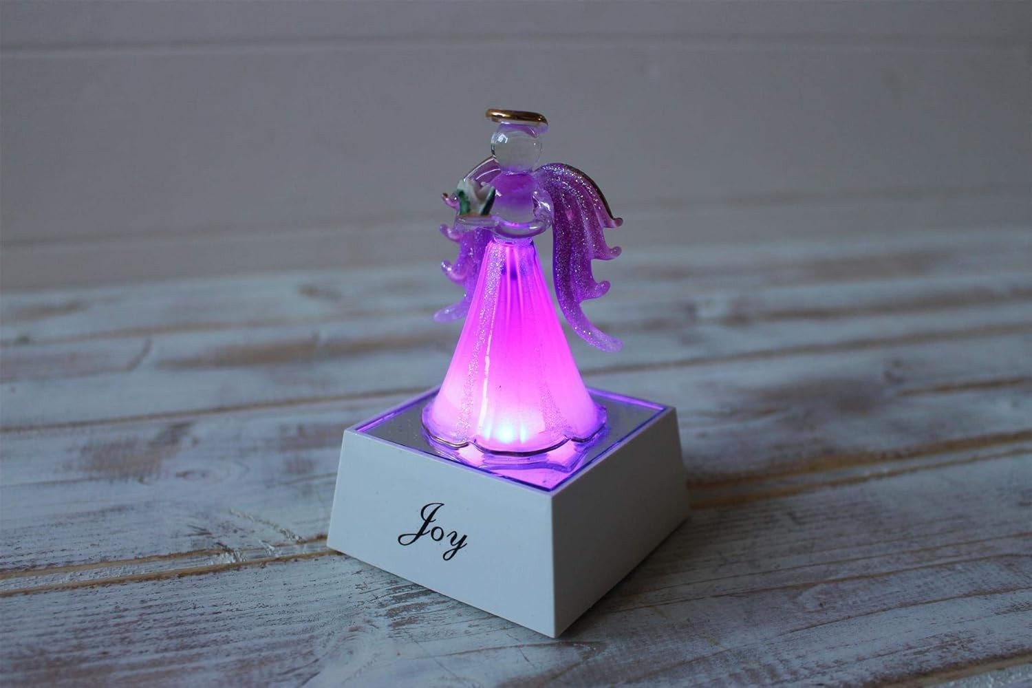 Glass Pink Angel Ornament with Light-Up Base | LED Gift Décor | Gold Gilded