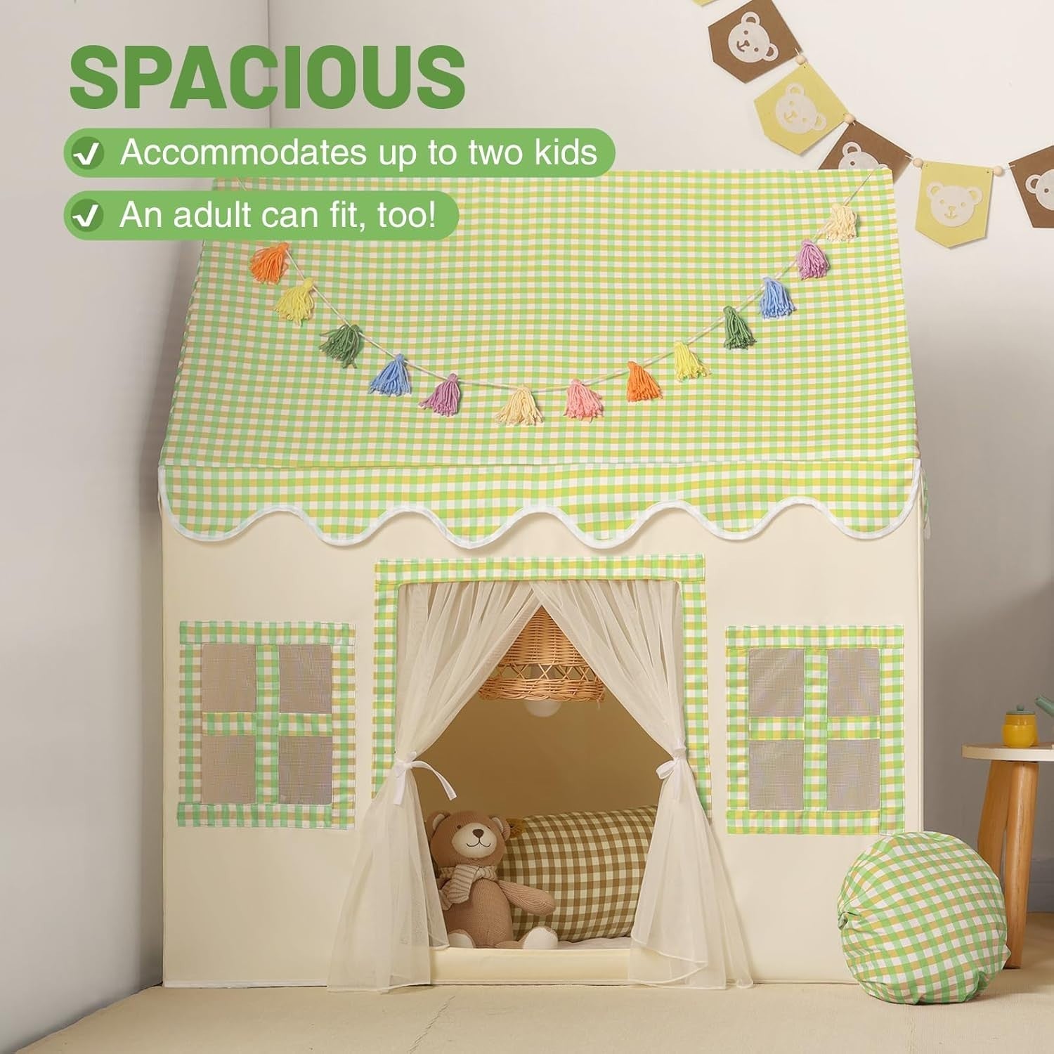 Kids Play Tent with Padded Mat Indoor Fairy Tale Playhouse Green