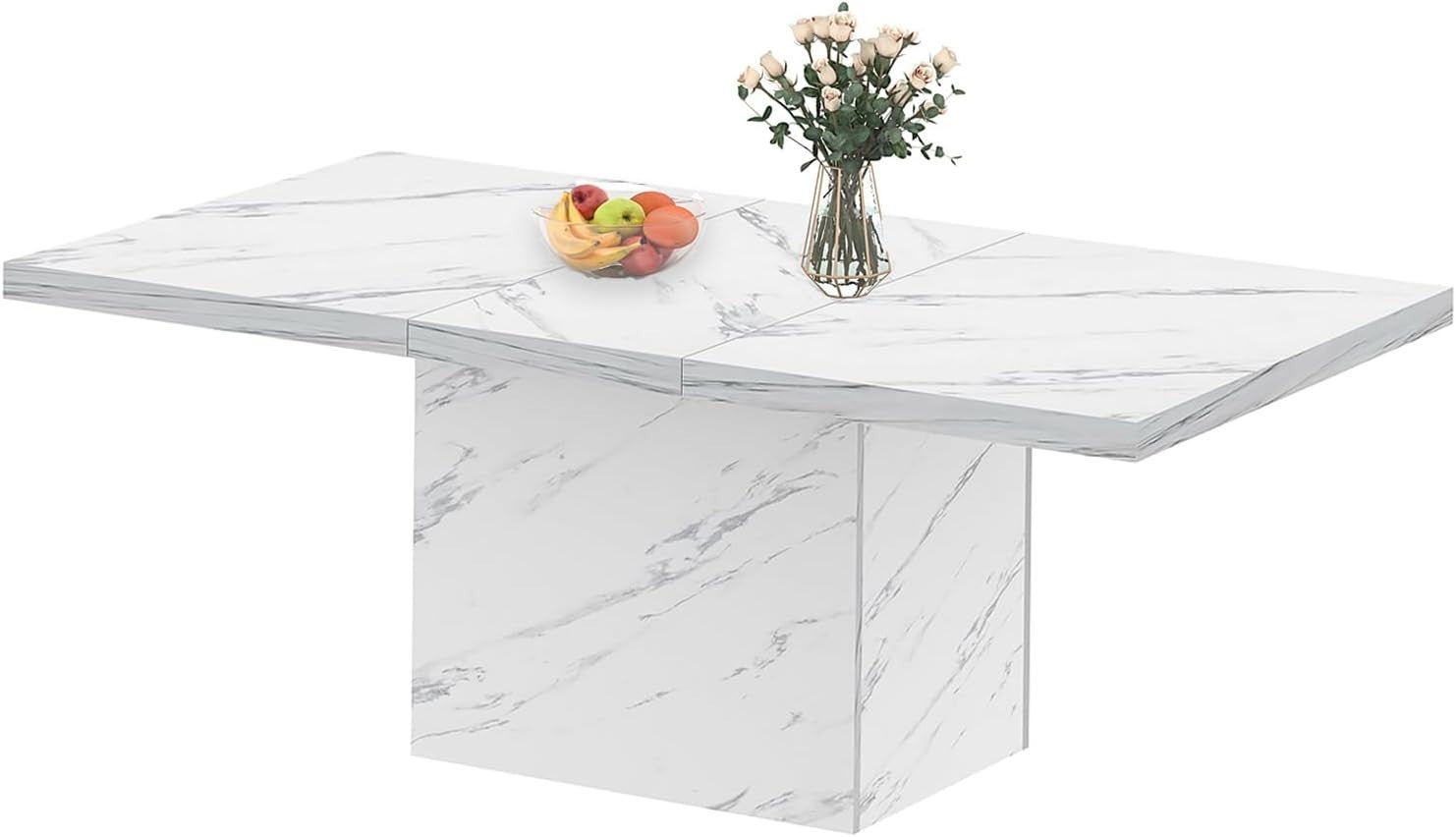 White Marble Effect Dining Table 160cm Modern 6 Seater Kitchen Table