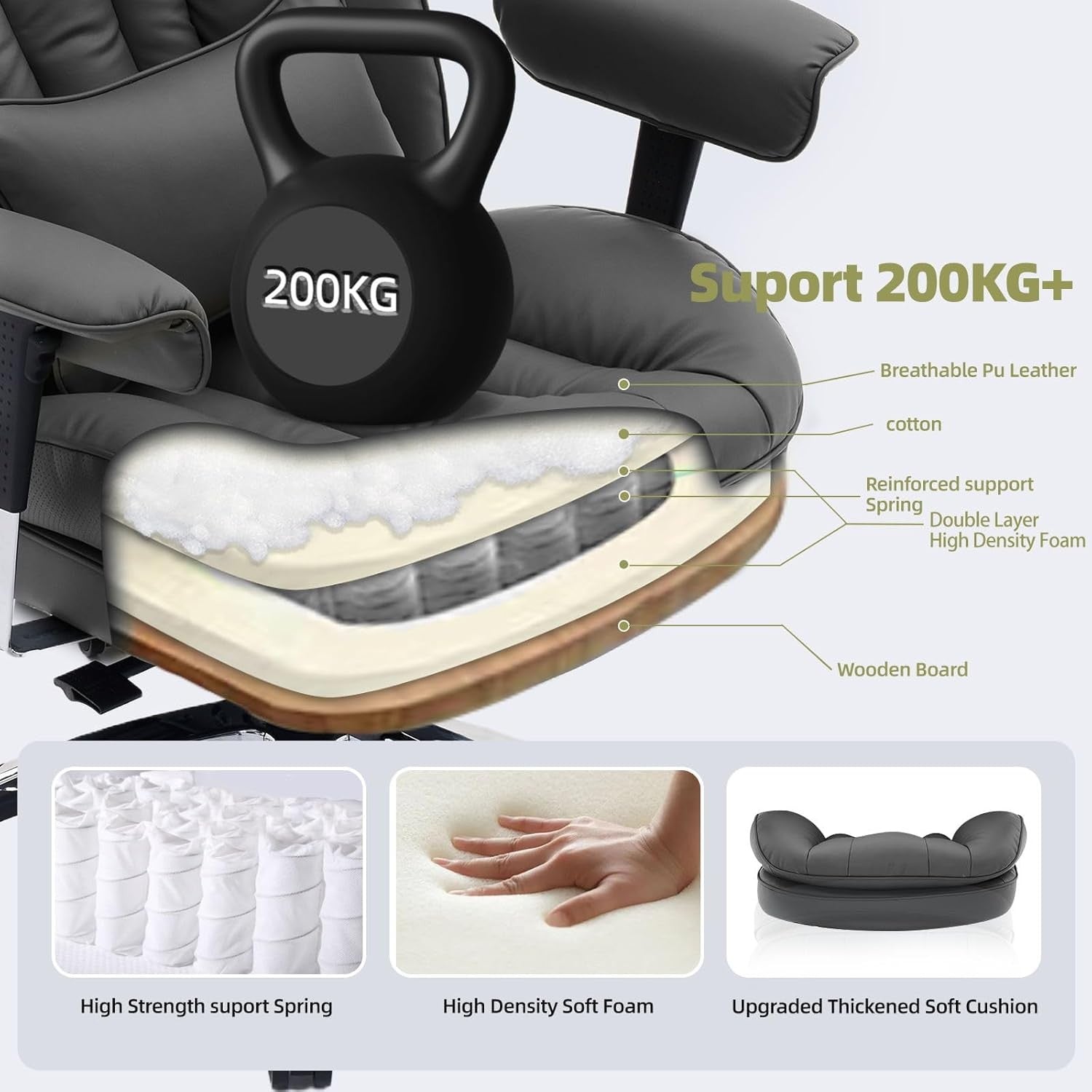 Big & Tall Gaming Office Chair 200kg Reclining w/ Footrest Black