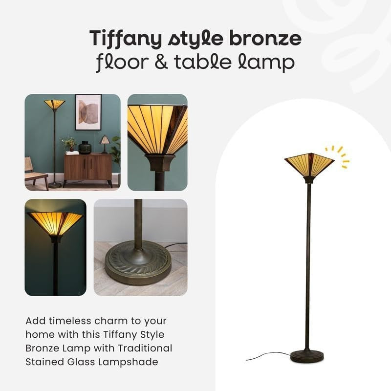 Tiffany Style Bronze Floor Lamp with Stained Glass Shade & LED Bulb