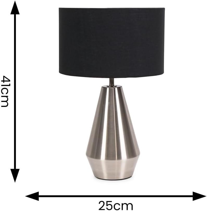 Silver Touch Dimmer Table Lamp Black Drum Shade Bedside LED Light