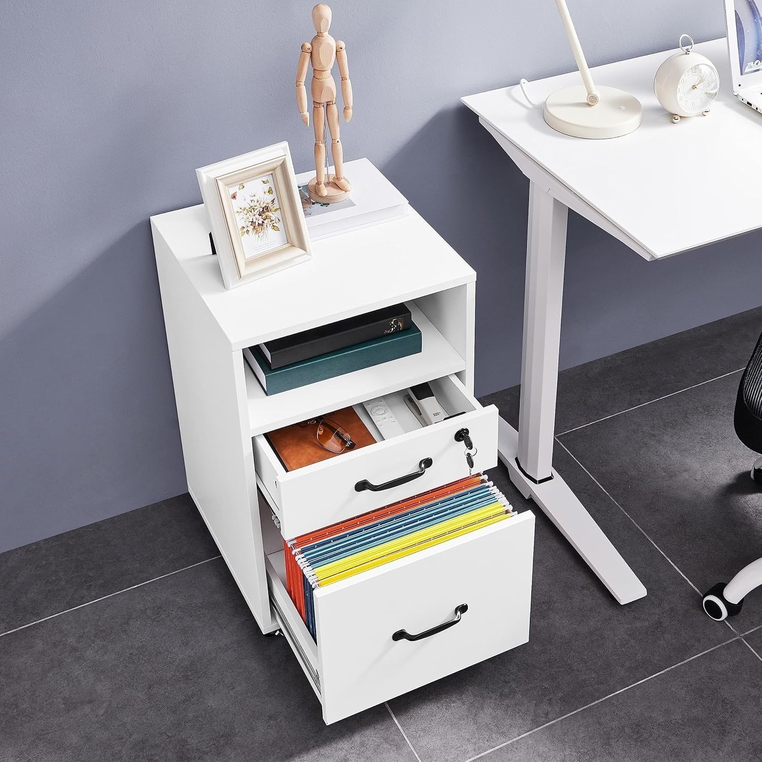 2pc White Rolling File Cabinets A4 Letter Drawers Printer Stand