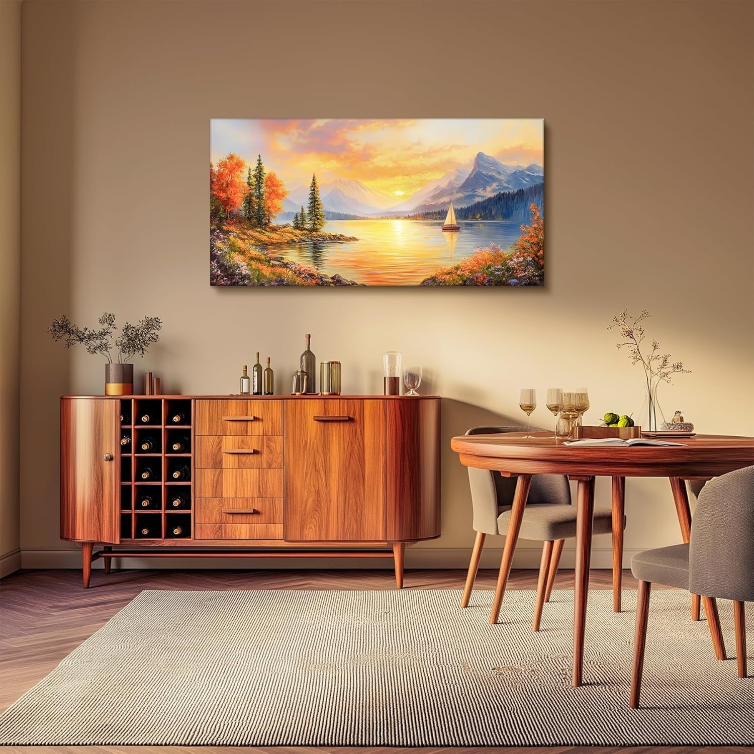 Sunset Landscape Canvas Wall Art 23x47 in Modern Nature Print