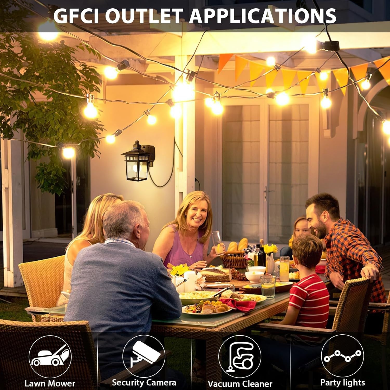 Outdoor Wall Light with GFCI Outlet, Dusk to Dawn Sensor, Waterproof Lantern
