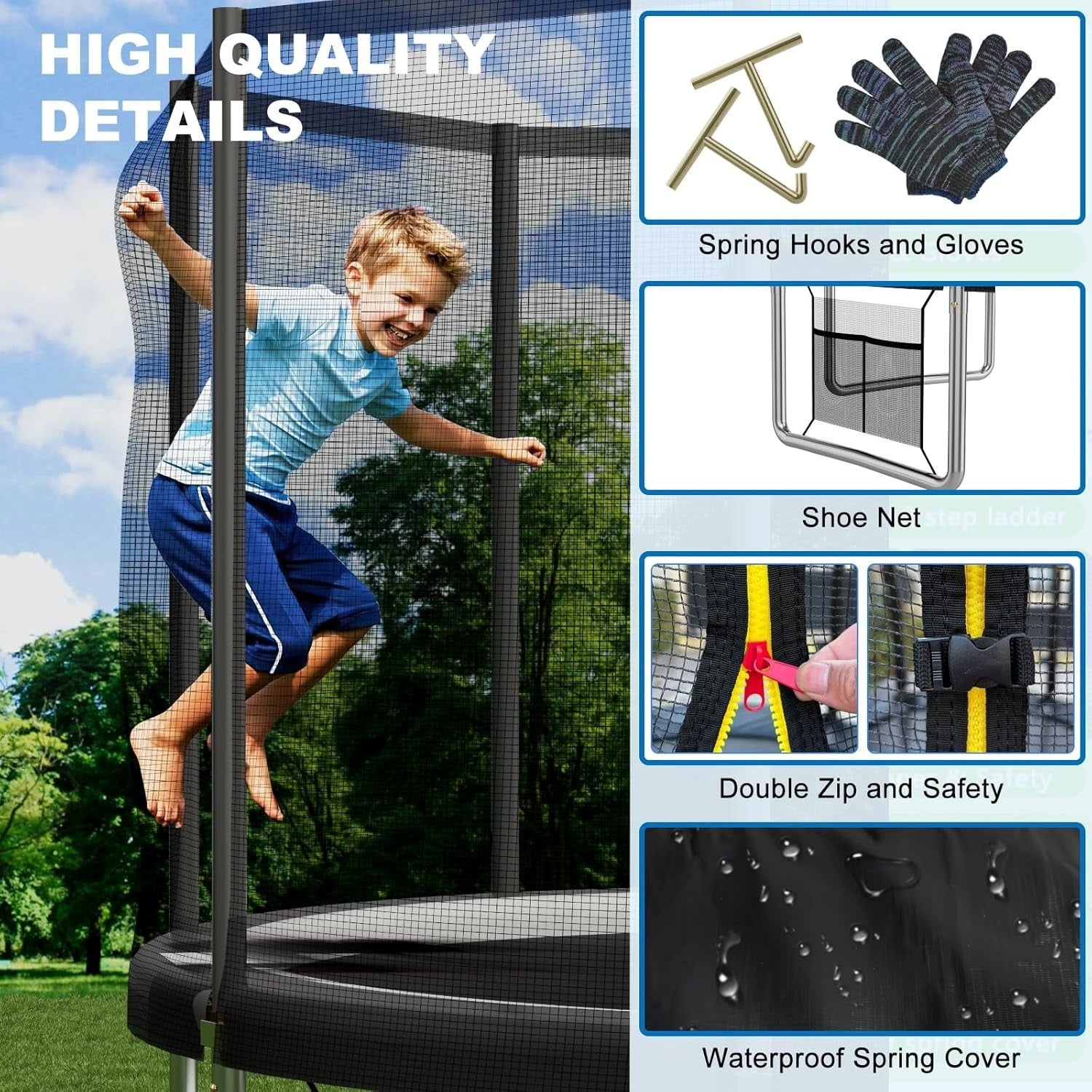 6FT Kids Garden Trampoline w Safety Net Steel Frame Outdoor Play