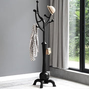 Solid Wood Coat Rack 180cm Tree Stand with 8 Hooks Black Freestanding