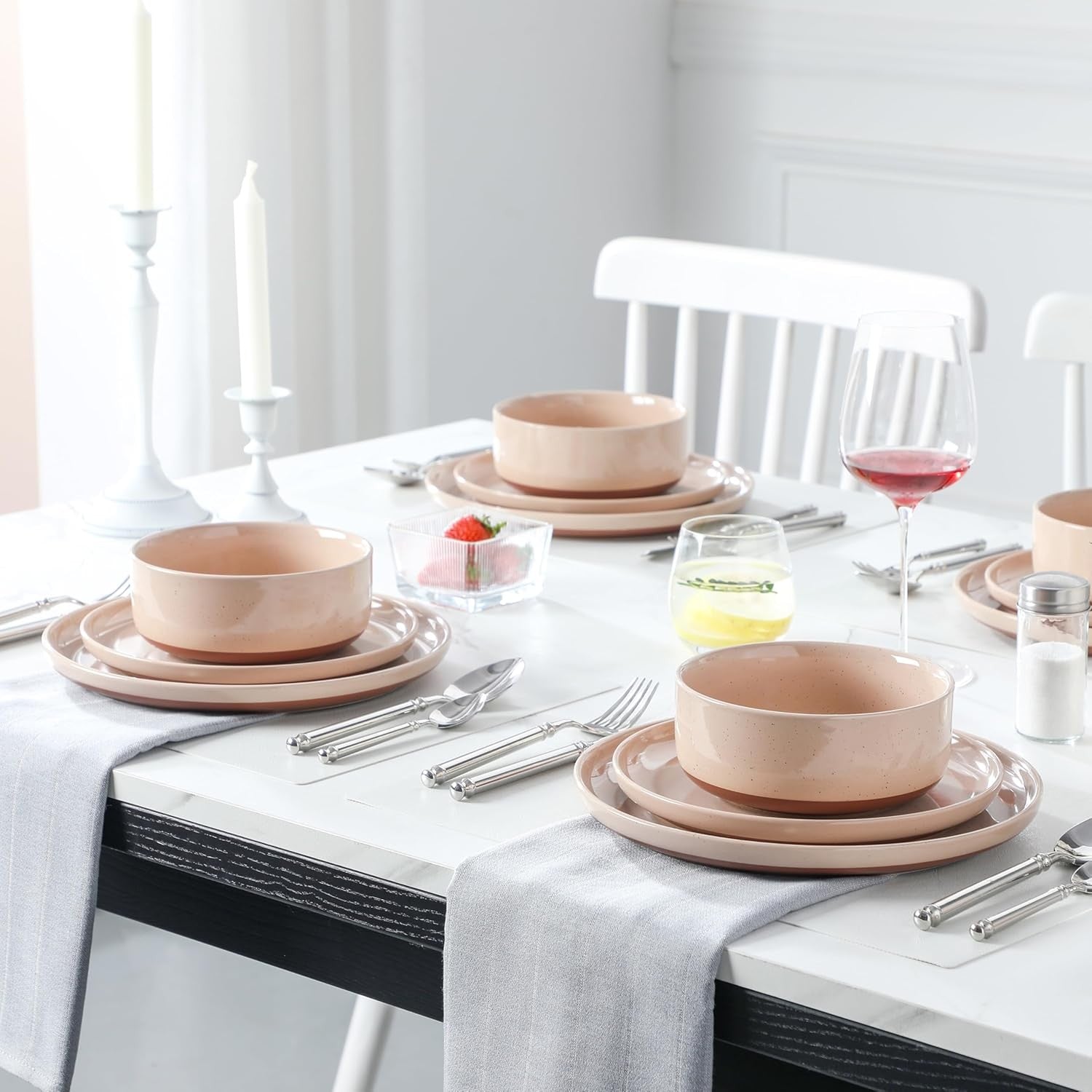 24 Piece Dinner Set 8 Stoneware Plates Bowls Microwave Dishwasher Safe