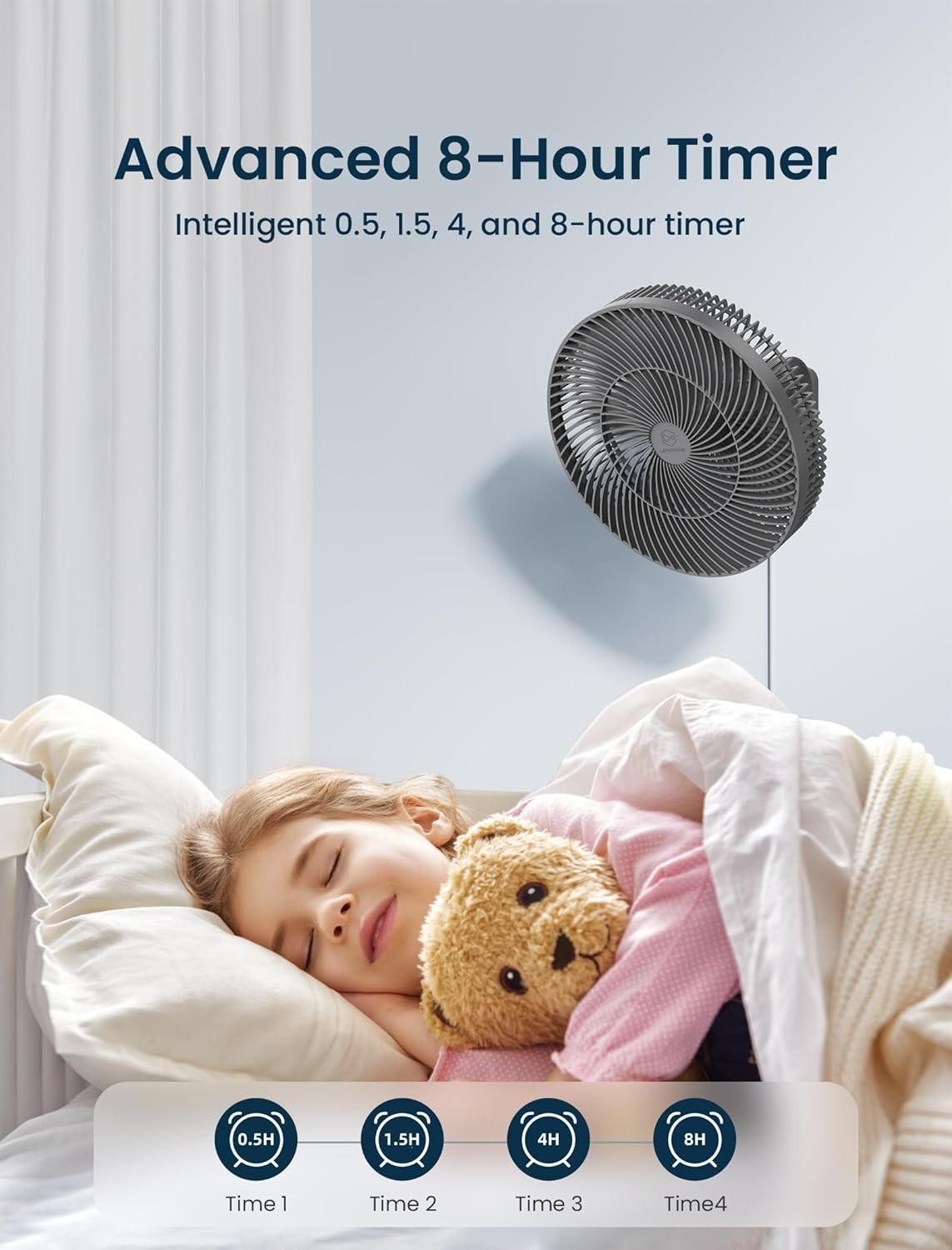 12" Wall Mounted Fan Remote Control 4-Speed Quiet Cooling Adjustable Tilt Timer