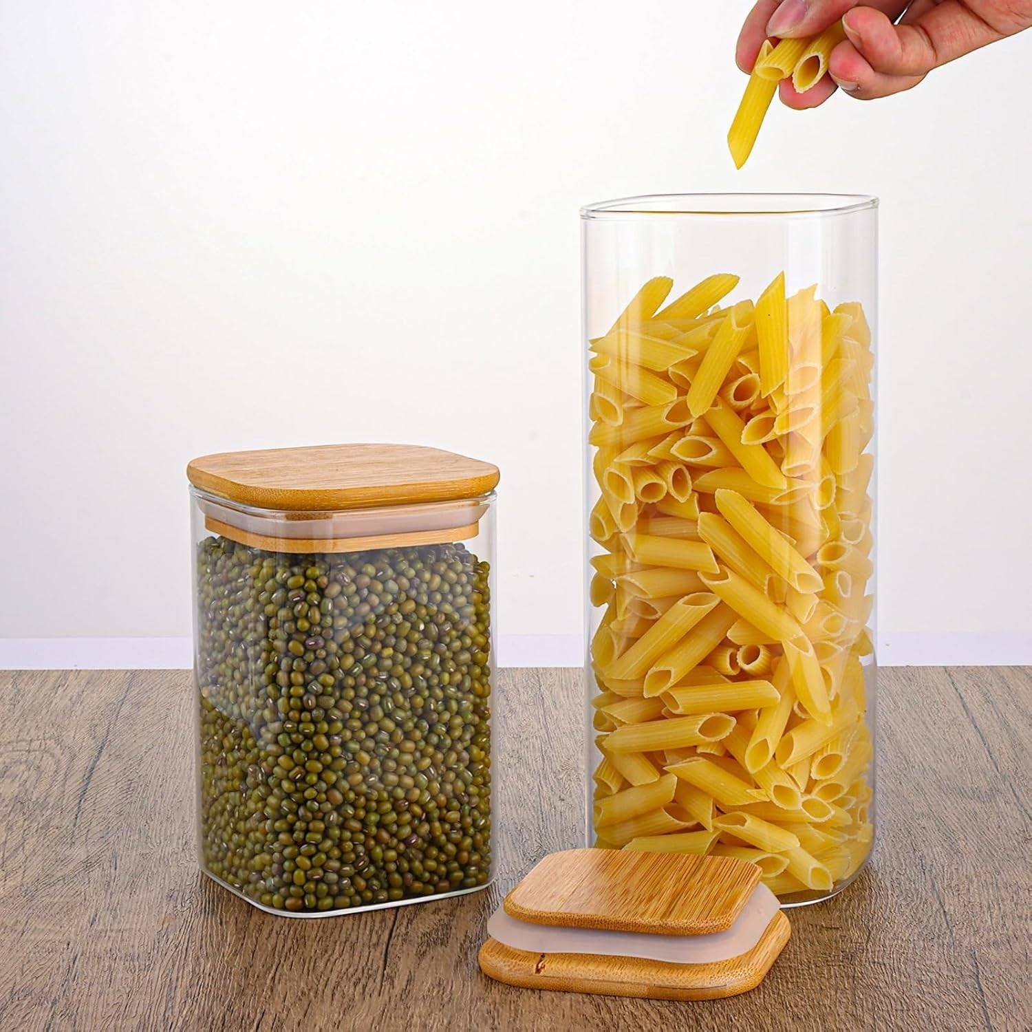 12 Pack Glass Storage Jars with Bamboo Lids Airtight Kitchen Canisters