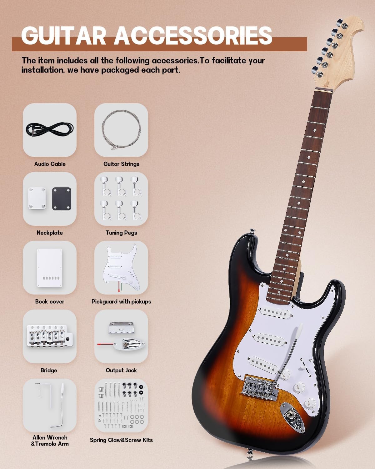 DIY Electric Guitar Kit ST Style Mahogany Body Maple Neck
