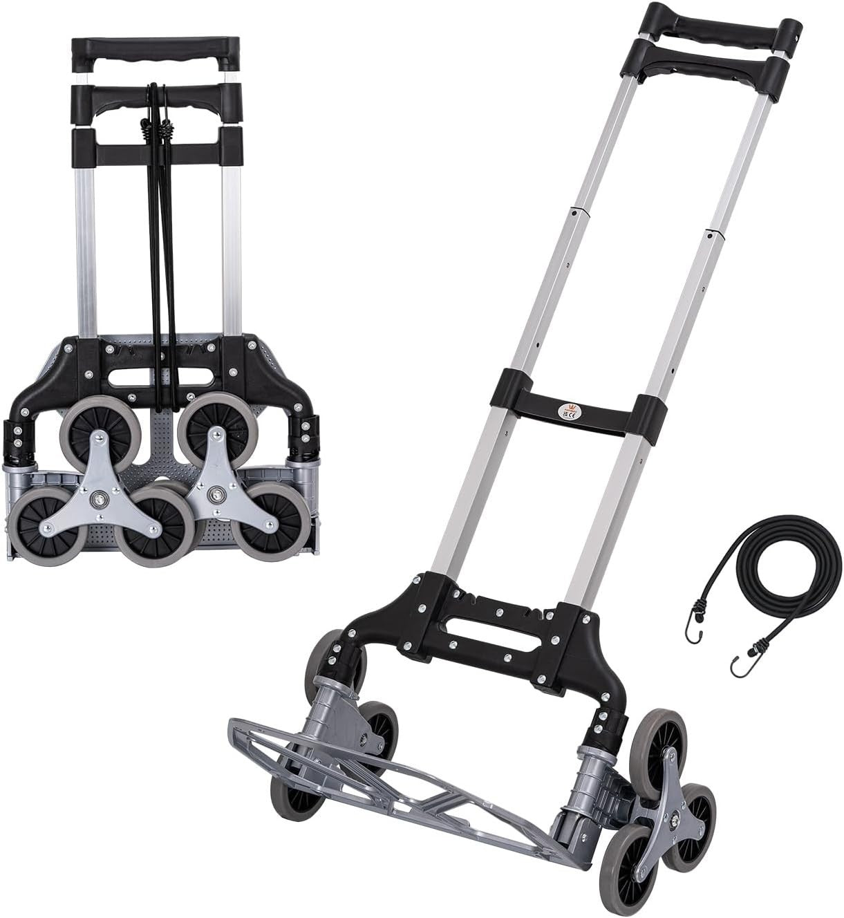 70kg Aluminium Stair Climbing Folding Trolley Adjustable Handle 6 Wheels