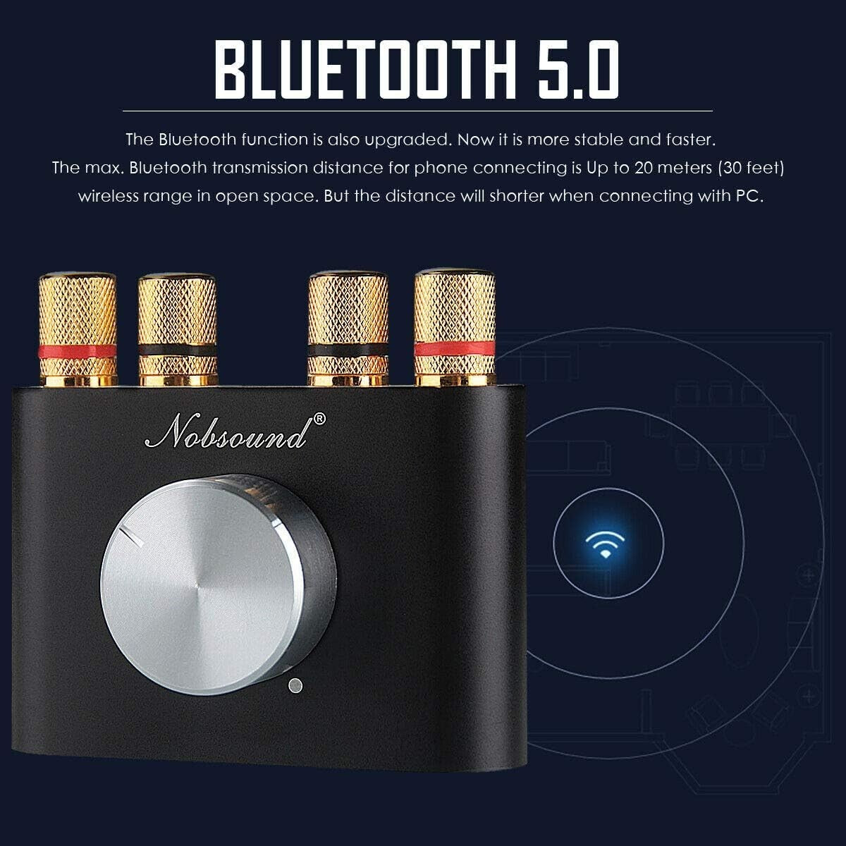 Mini Bluetooth 5.0 Stereo Amplifier 50W x2 HiFi USB AUX